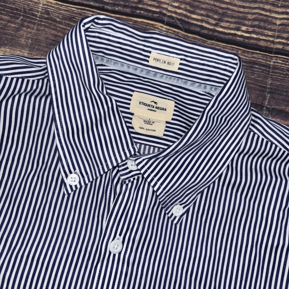 Other - Etiqueta Negra Button Down Dress Blue White stripe Long sleeve Sz L Poplin 80/2